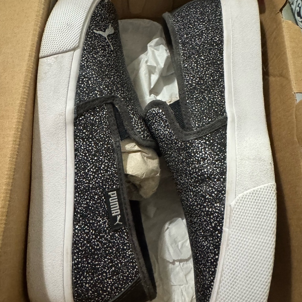PUMA Speckled Black and White Slip-Ons